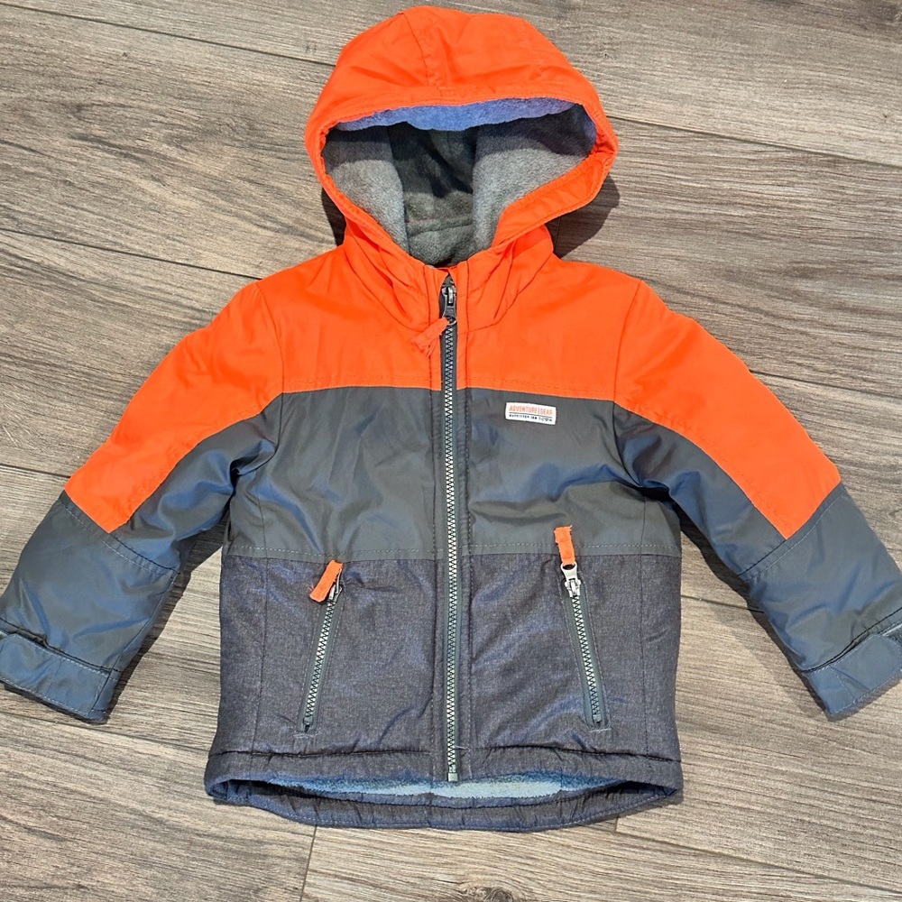 Carter’s Boys 3T Insulated Orange and Gray Winter Zip Up Jacket